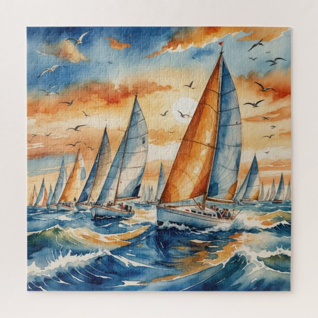 Aquarell-Segelboot-Regatta (Vertikal)