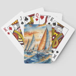 Aquarell-Segelboot-Regatta Spielkarten
