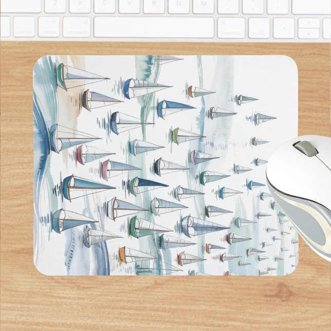 Aquarell-Segelboote auf See Nautical Mousepad (Von Creator hochgeladen)