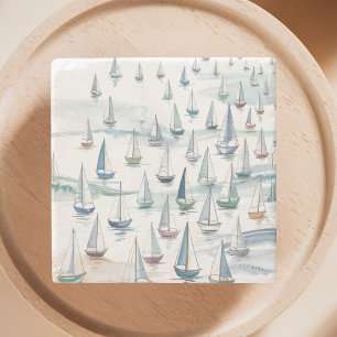 Aquarell-Segelboote auf See Nautical Steinuntersetzer