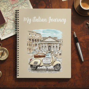 Aquarell-Sehenswürdigkeiten Vintage Vespa Italien Notizbuch