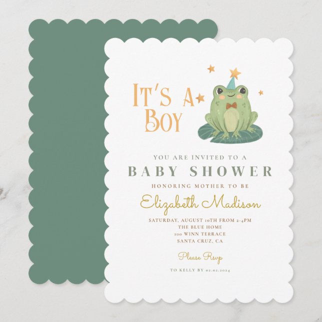 Aquarell seine Jungen Frog Baby Dusche Einladung (Vorne/Hinten)