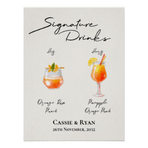 Aquarell seine Unterschrift Drinks Hochzeitszeiche Poster