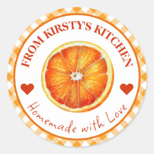 Aquarell selbstgemachte Gingham-Orangen-Marmeladen Runder Aufkleber