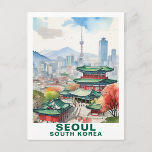 Aquarell Seoul, Südkorea Reise Kunst Postkarte