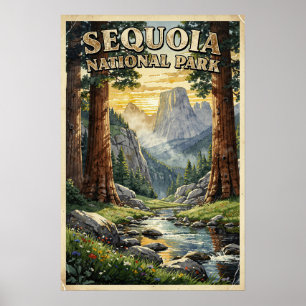 Aquarell Sequoia-Nationalpark Retro Poster