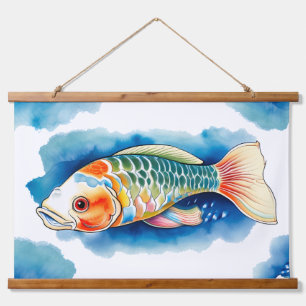 Aquarell-Serie: Koi-Fische Wandteppich Mit Holzrahmen