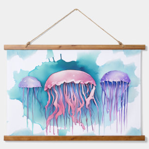 Aquarell-Serie: Quallenblüte Wandteppich Mit Holzrahmen