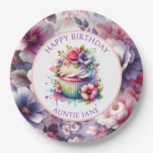 Aquarell-Shabby-Chic-Blumenmuster personalisiert Pappteller