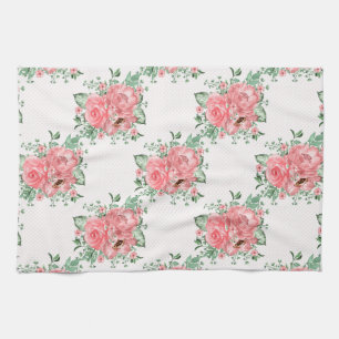 Aquarell Shabby Chic rosa Rosen und Punkte Geschirrtuch