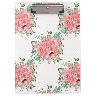 Aquarell Shabby Chic rosa Rosen und Punkte Klemmbrett