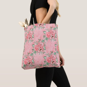 Aquarell Shabby Chic rosa Rosen und Punkte Tasche