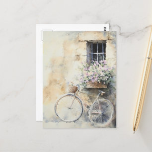 Aquarell Shabby Chic Vintage Fahrrad Postkarte