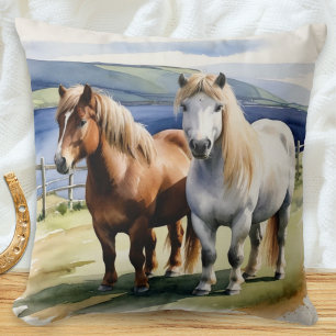 Aquarell Shetlandpony Illustriert Kissen