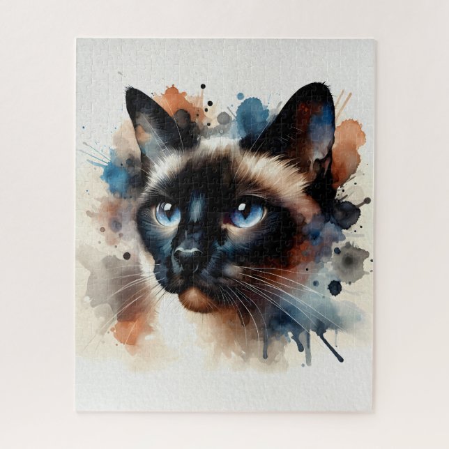 Aquarell Siamese Katze Farbiges Portrait (Vertikal)