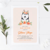 Aquarell Sibirische Husky Peach Floral Baby Dusche