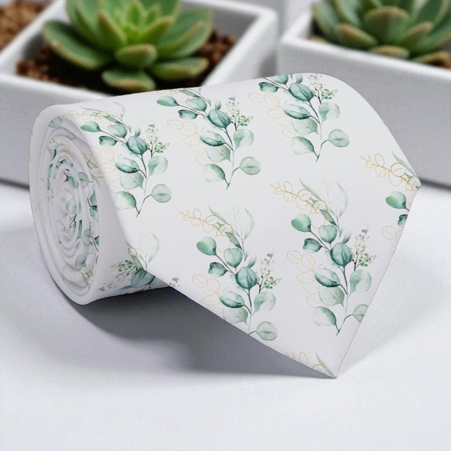Aquarell Silber-Salbei-Grün-Eukalyptus-Grün Krawatte (Von Creator hochgeladen)