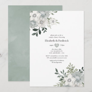 Aquarell Silber-Salbei-Paar-Dusche Einladung