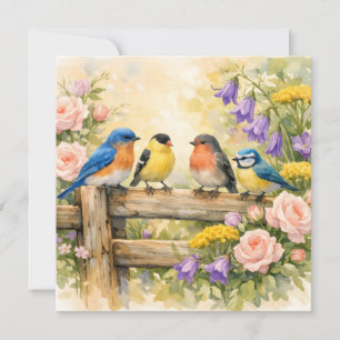 Aquarell-Singvögel auf dem Holzzaun Karte