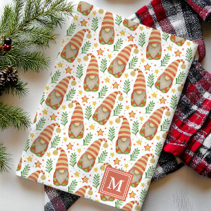Aquarell Skandinavischer Gnom Monogramm Weihnachte Geschirrtuch