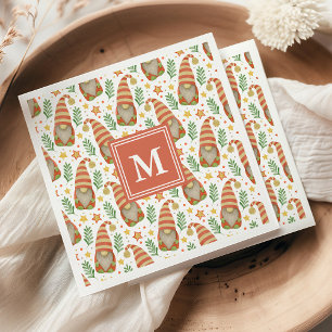 Aquarell Skandinavischer Gnom Monogramm Weihnachte Serviette