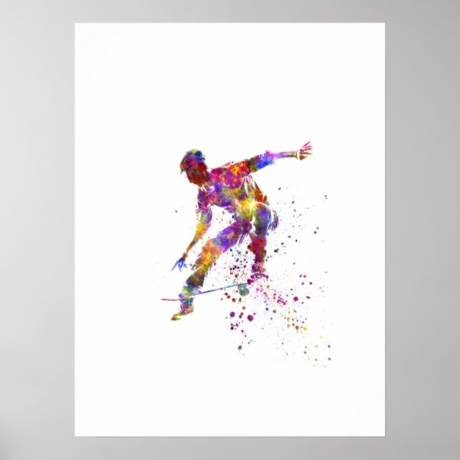 Aquarell-Skater Poster (Vorne)