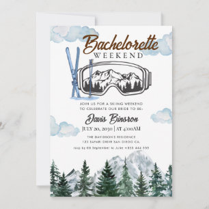 Aquarell-Ski-Wochenende Junggesellinnenabschied Einladung