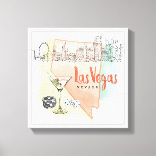 Aquarell-Skizze-Bild Las Vegass, Nevada   Leinwanddruck
