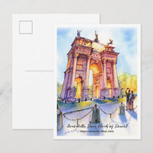 Aquarell-Skizze Bogen Friedensstadt Mailand Postkarte