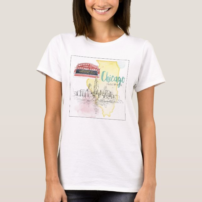 Aquarell-Skizze Chicagos, Illinois | T-Shirt (Vorderseite)