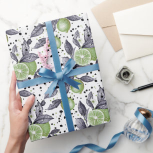 Aquarell skizzierte Details von grünen Blättern, L Geschenkpapier