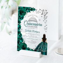 Aquarell Smaragdgrüne Rosen Silber Quinceanera
