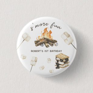 Aquarell S'more Lagerfeuer 1. Geburtstag Button
