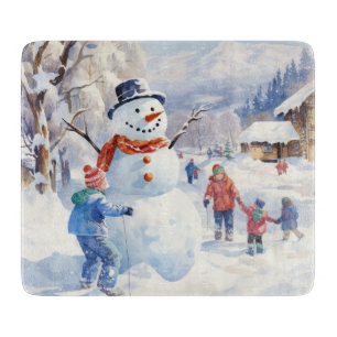 Aquarell Snorman Winter Weihnachtsdorf Schneidebrett