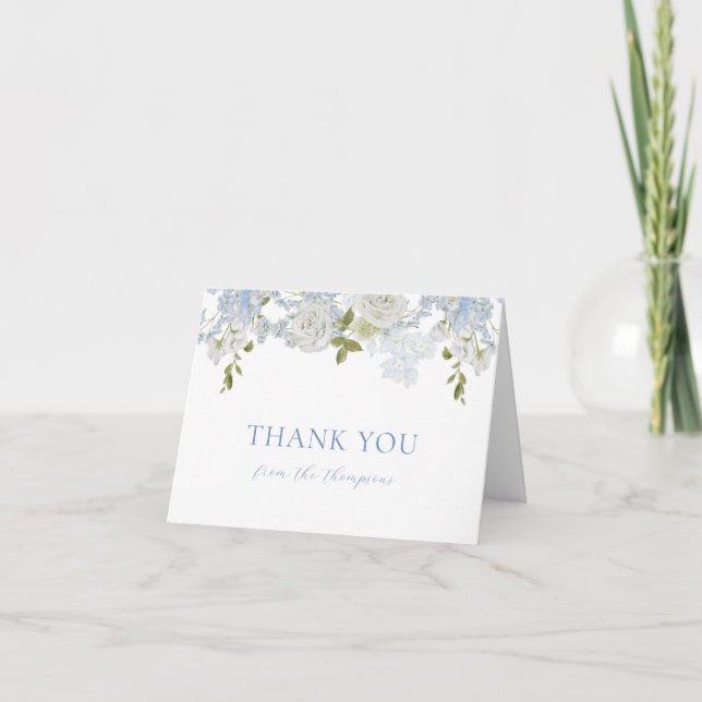 Aquarell Soft Blue Flowers Baby Boy Dusche Dankeskarte (Vorderseite)