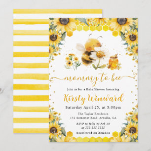 Aquarell-Sommer-Biene-und-Sonnenblumen-Baby-Party Einladung