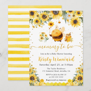 Aquarell-Sommer-Biene-und-Sonnenblumen-Baby-Party Einladung