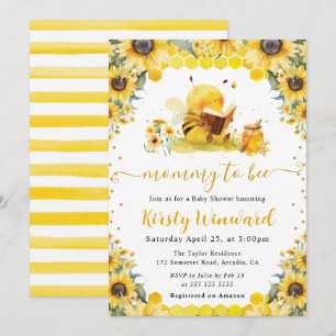 Aquarell-Sommer-Biene-und-Sonnenblumen-Baby-Party Einladung