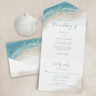 Aquarell-Sommer-Ozean-Strand-Hochzeit All In One Einladung