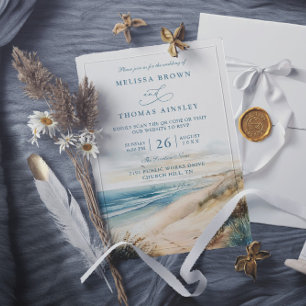 Aquarell Sommer Ozean Strand QR-Code Hochzeit Einladung