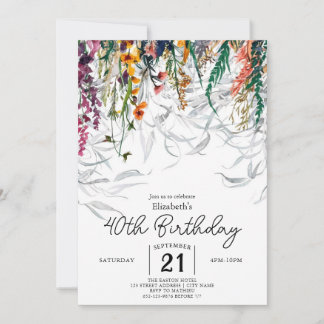 Aquarell Sommerliche Wildblumen 40. Geburtstag Einladung