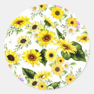 Aquarell-Sonnenblume 7 Runder Aufkleber