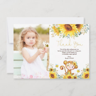 Aquarell Sonnenblume Affenjunge Mädchen Geburtstag Dankeskarte
