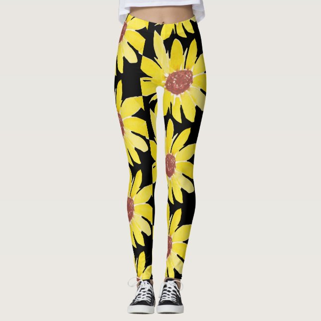 Aquarell Sonnenblume Bud Lebende Handgemalt Leggings (Vorderseite)