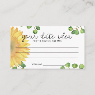Aquarell-Sonnenblume Date-Night-Ideen \ Date-Jar Begleitkarte