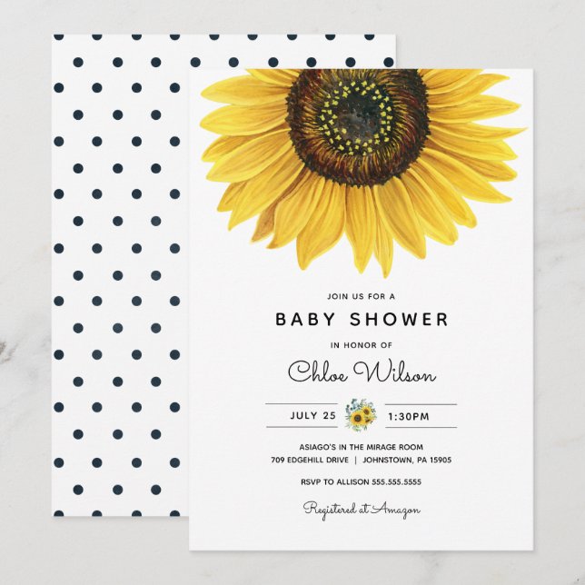 Aquarell Sonnenblume Kinderdusche Einladung (Vorne/Hinten)