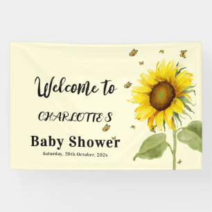 Aquarell Sonnenblume mit Schmetterlinge Babydusche Banner