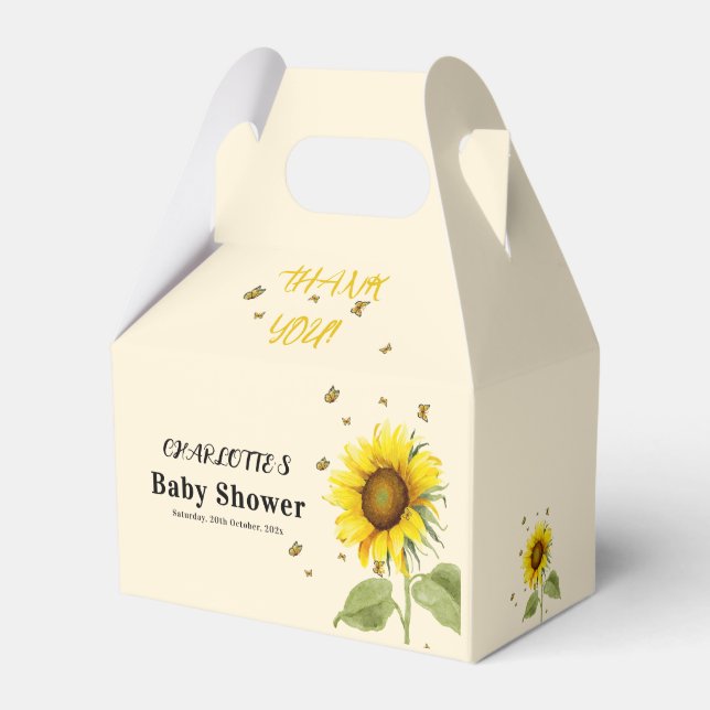 Aquarell Sonnenblume mit Schmetterlinge Babydusche Geschenkschachtel (Vorderseite)
