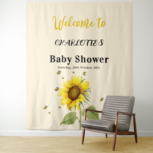 Aquarell Sonnenblume mit Schmetterlinge Babydusche Wandteppich (Beispiel)