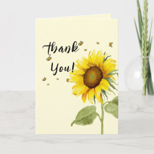 Aquarell-Sonnenblume mit Schmetterlingen Baby Show Dankeskarte